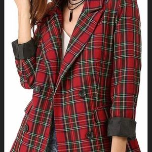 Allegra K Double Breasted Plaid Blazer Jacket XL